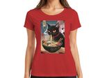 Black Cat Ramen Noodle Soup Japanese Kawaii Anime Neko Chibi Maglietta Da Donna, Rosso, M