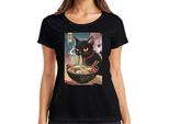 Black Cat Ramen Noodle Soup Japanese Kawaii Anime Neko Chibi Maglietta Da Donna, Nero, L