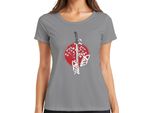 Maglietta Katana Samurai Kitsune Mask Sakura Cherry Blossom Japan Sun Donna, Grigio, Xxl