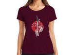 Maglietta Katana Samurai Kitsune Mask Sakura Cherry Blossom Japan Sun Donna, Borgogna, 3XL