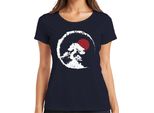 Bonsai Tree Zen Japan Enso Circle Red Sun Vintage Retro Grunge Ladies T-Shirt, Navy, Xl