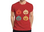 Maglietta Halloween Pumpkin Faces Vintage Retro Grunge Pumpkin Face Uomo, Rosso, Xxl