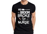 Maglietta Da Uomo "My Broom Broke Halloween Nurse Gift Funny Witch"", Nero, M"