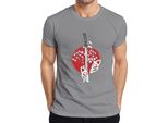 Maglietta Katana Samurai Kitsune Mask Sakura Cherry Blossom Japan Sun Uomo, Grigio, 3XL