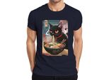 Maglietta Black Cat Ramen Noodle Soup Japanese Kawaii Anime Neko Chibi Uomo, Navy, S