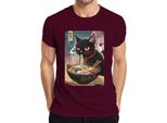 Maglietta Black Cat Ramen Noodle Soup Japanese Kawaii Anime Neko Chibi Uomo, Borgogna, Xxl