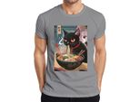 Maglietta Black Cat Ramen Noodle Soup Japanese Kawaii Anime Neko Chibi Uomo, Grigio, Xxl