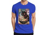 Maglietta Black Cat Ramen Noodle Soup Japanese Kawaii Anime Neko Chibi Uomo, Blu, Xxl
