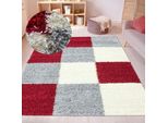 Tappeto Shaggy A Pelo Alto Con Motivo A Quadri Rosso Grigio Crema Dimensioni - 160 X 230 Cm