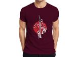 Maglietta Katana Samurai Kitsune Mask Sakura Cherry Blossom Japan Sun Uomo, Borgogna, L
