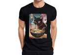 Maglietta Black Cat Ramen Noodle Soup Japanese Kawaii Anime Neko Chibi Uomo, Nero, Xxl