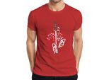 Maglietta Katana Samurai Kitsune Mask Sakura Cherry Blossom Japan Sun Uomo, Rosso, S