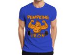 Maglietta Da Uomo Pumpking Iron Halloween Pumpkin Fitness Weightlifting Gift, Blu, Xl