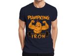 Maglietta Da Uomo Pumpking Iron Halloween Pumpkin Fitness Weightlifting Gift, Navy, Xl
