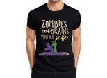 Gli Zombie Mangiano I Cervelli Sei Al Sicuro Halloween Zombie Regalo Spaventoso T-Shirt Da Uomo, Nero, S