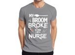 Maglietta Da Uomo "My Broom Broke Halloween Nurse Gift Funny Witch"", Grigio, M"