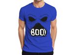 Boo! Halloween Faccia Spaventosa Fantasma Spettrale Maglietta Da Uomo Vintage Retrò, Blu, S