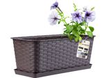 Fioriera Kadax 40 Cm Marrone Con Sottovaso, Aspetto Rattan - Fioriera Per Balcone O Davanzale, Resistente Fioriera Da Balcone