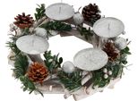Corona D'avvento HWC-M12, Corona D'avvento Da Tavolo Decorazione Natalizia Decorazione Da Tavolo Legno Bianco Argento Ø 30Cm ~ Senza Candele
