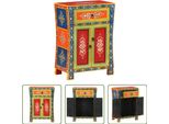 The Living Store Credenza Dipinta A Mano 54X30X74 Cm Legno Massiccio Mango