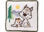 Cuscino Nici Con Lupo Winny E Scoiattolo Jojo 25X25 Cm Beige Verde Beige Verde