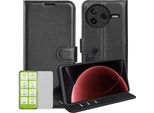Per Xiaomi Poco F7 Ultra Custodia A Libro In Pelle Finta Per Cellulare Nero + Vetro Temperato 9H