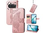 Per Niente Phone 3A Portafoglio In Pelle Finta Custodia Per Cellulare Butterfly Design Case Rosa