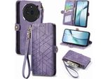 Per Niente Phone 3A Pro Design Geometrico Similcuoio Zipper Book Custodia Portafoglio Con Cinturino Viola