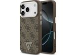 Custodia Per Iphone 17 Pro, Guess Hardcase Leather 4G Triangle Strass, Marrone