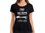 Primo Halloween Con Lei Primo Halloween Baby Mamma Maglietta Da Donna Con Manica Regalo, Nero, Xl