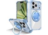 Custodia Per Iphone 17 Pro Supporto Ad Anello Magnetico, Supporto, Compatibile Con Magsafe, Protezione Militare, Custodia Trasparente Blu