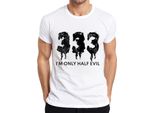 I'm Only Half Evil Halloween Saying Funny Scary Devil Gothic Maglietta Da Uomo, Bianco, 3XL