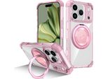 Custodia Per Iphone 17 Pro Supporto Ad Anello Magnetico, Supporto, Compatibile Con Magsafe, Protezione Militare, Custodia Trasparente Rosa
