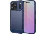 Custodia Per Iphone 17 Pro In Silicone Tpu Morbido, Fibra Di Carbonio, Custodia Protettiva Antiurto Blu