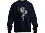 Drago Giapponese Irezumi Drago Orientale Asia Koi Flame Felpa Unisex Pullover, Navy, S