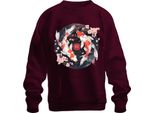 Koi Carp Sakura Pesce Giapponese Zen Fiori Di Ciliegio Yinyang 鯉 Felpa Unisex Pullover, Borgogna, Xxl