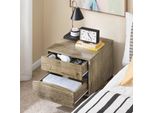 Comodino Sobuy, Cassettiera Con 2 Cassetti E Frontale Curvo, Aspetto Legno E Piedi In Metallo, Tavolino Moderno 40×40×47 Cm, Naturale FBT165-N