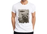 Maglietta Da Uomo Raccoon Ufo Vintage Retro Alien Funny Sci-Fi Space Sepia, Bianca, Xl