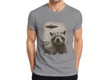 Maglietta Da Uomo Raccoon Ufo Vintage Retro Alien Funny Sci-Fi Space Sepia, Grigio, Xl