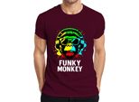 Maglietta Da Uomo Funky Monkey Headphones Sunglasses Music Dj Retro Colourful Streetwear, Borgogna, S
