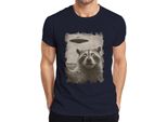 Maglietta Da Uomo Raccoon Ufo Vintage Retro Alien Funny Sci-Fi Space Sepia, Navy, L