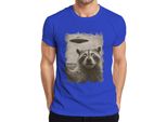 Maglietta Da Uomo Raccoon Ufo Vintage Retro Alien Funny Sci-Fi Space Sepia, Blu, Xl