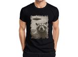 Maglietta Da Uomo Raccoon Ufo Vintage Retro Alien Funny Sci-Fi Space Sepia, Nero, Xl