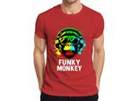 Maglietta Da Uomo Funky Monkey Headphones Sunglasses Music Dj Retro Colourful Streetwear, Rosso, S