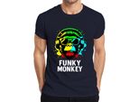 Maglietta Da Uomo Funky Monkey Headphones Sunglasses Music Dj Retro Colourful Streetwear, Navy, S