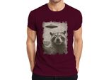 Maglietta Da Uomo Raccoon Ufo Vintage Retro Alien Funny Sci-Fi Space Sepia, Borgogna, Xl