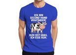 La Mucca Vegetariana Di Seconda Mano Mangia L'erba, Io Mangio La Fattoria Della Mucca Maglietta Divertente Da Uomo, Blu, 3XL