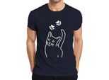 Maglietta Da Uomo Minimalista Con Stampa Di Zampe Di Gatto, Navy, S