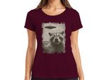 Maglietta Da Donna Raccoon Ufo Vintage Retro Alien Funny Sci-Fi Space Sepia, Borgogna, M
