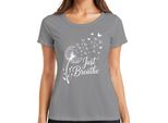 Maglietta Da Donna Just Breathe Dandelion Butterfly Mindfulness Yoga Meditation, Grigio, 3XL